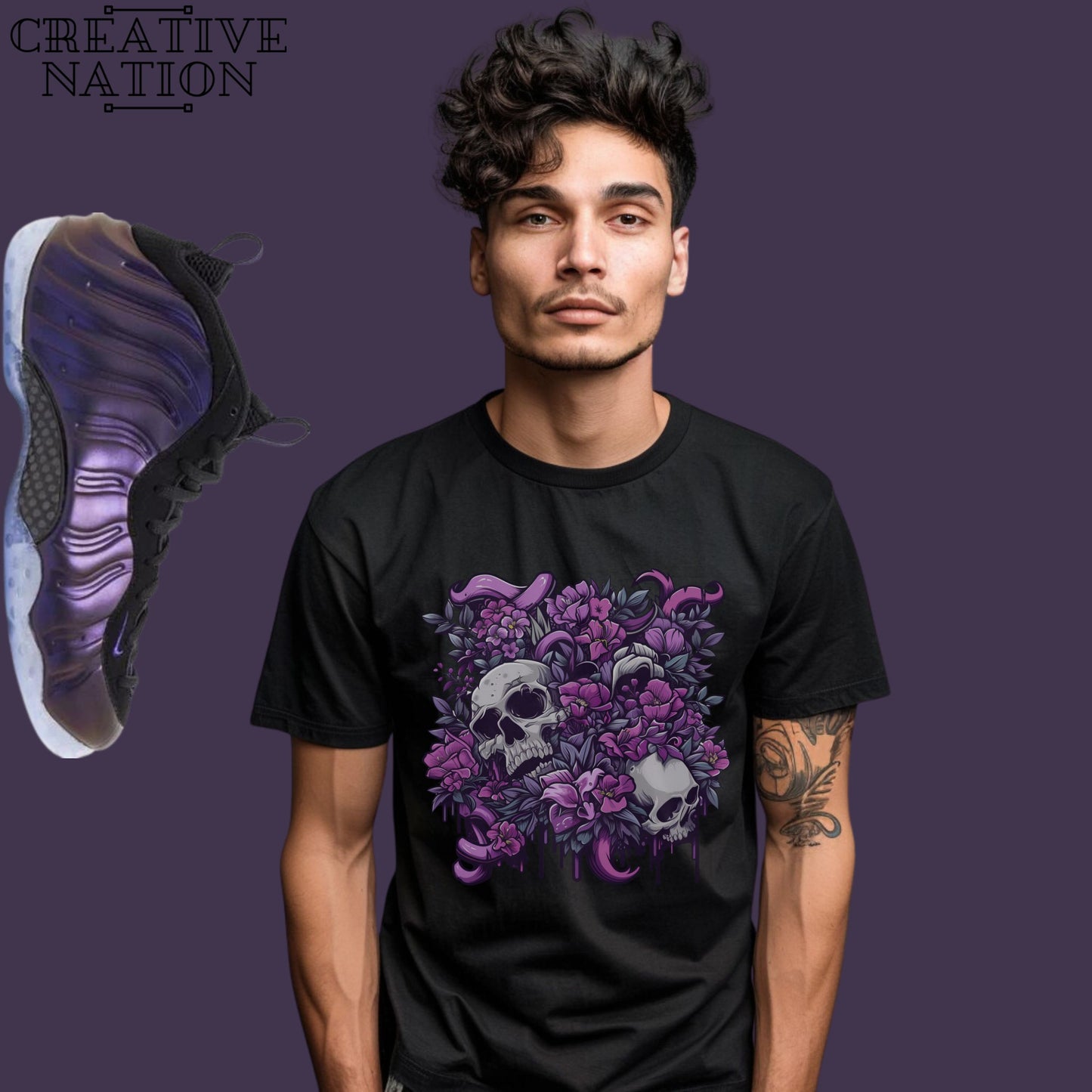 Shirt To Match Air Foamposite One Eggplant Unisex Tee Skull Shirt For Foamposite