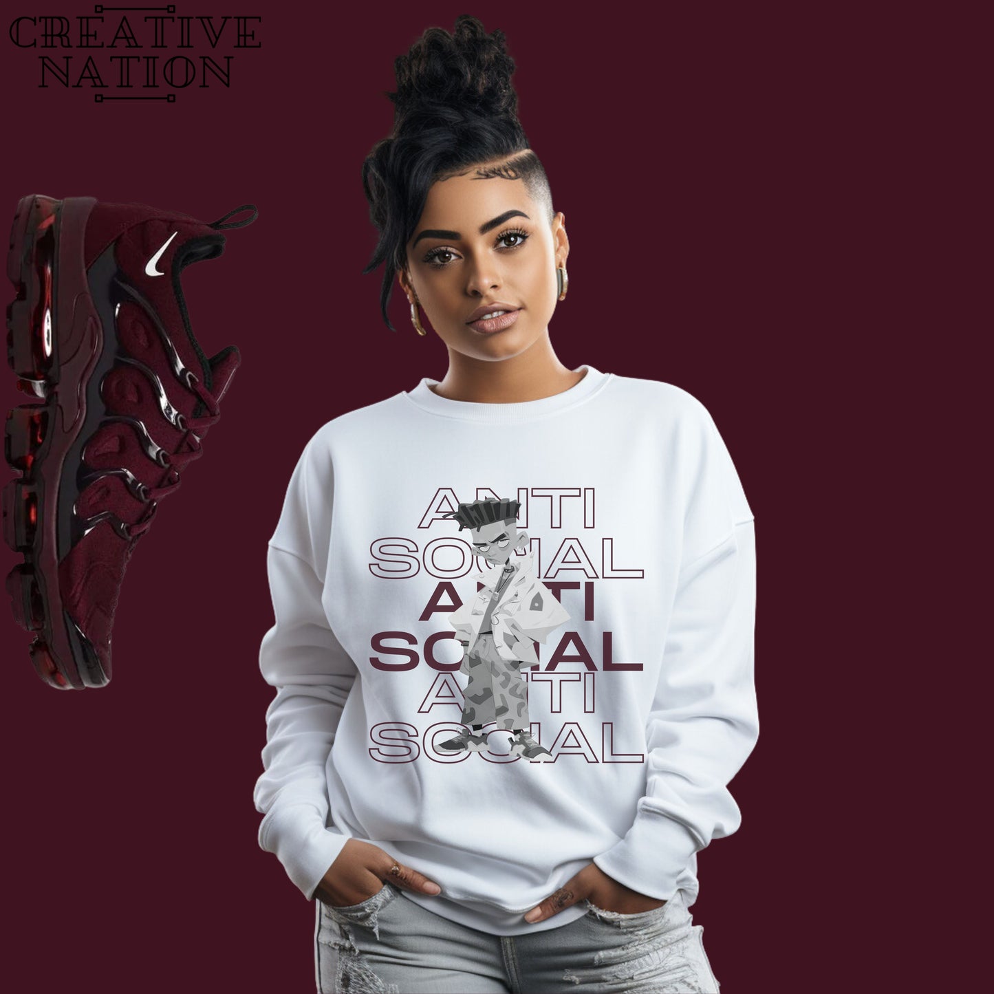 Sweatshirt To Match Air VaporMax Plus Night Maroon Unisex Tee Anti Social Shirt For VaporMax