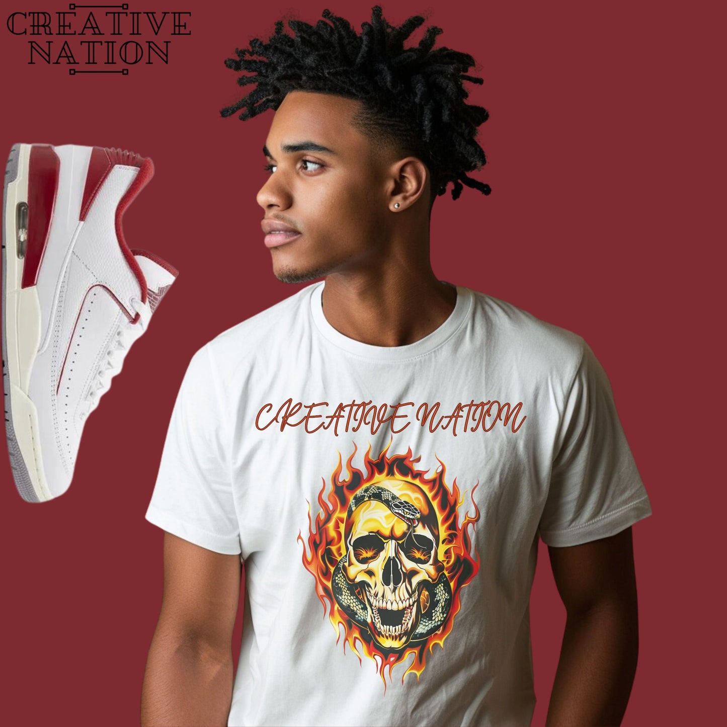 Shirt To Match Jordan 2/3 White Varsity Red Unisex Tee Skull Shirt For Jordan 3