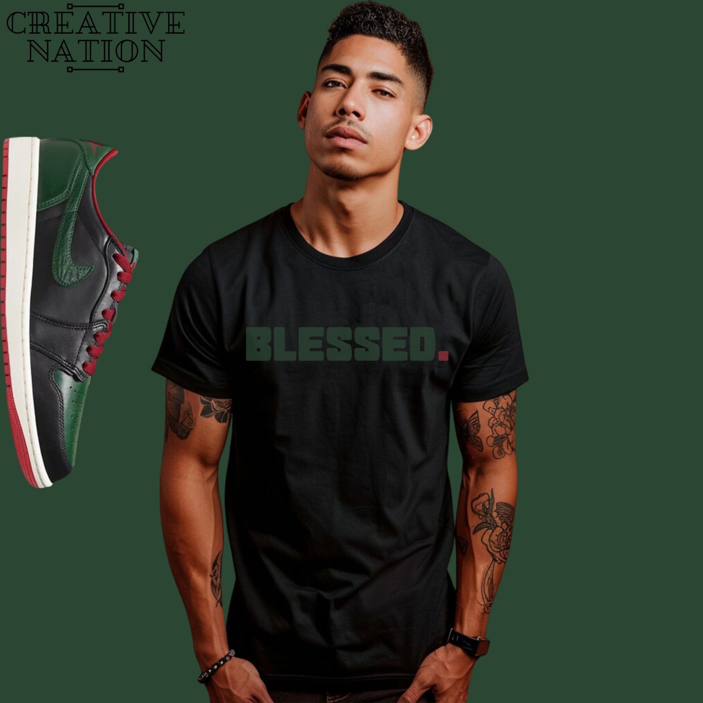 Shirt To Match Jordan 1 Retro Low OG Gorge Green Varsity Red Unisex Tee Blessed Shirt For Jordan 1