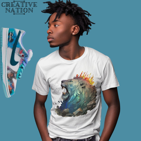 Shirt To Match SB Dunk Low Futura Laboratories Bleached Aqua Unisex Tee Lion Shirt For Dunks