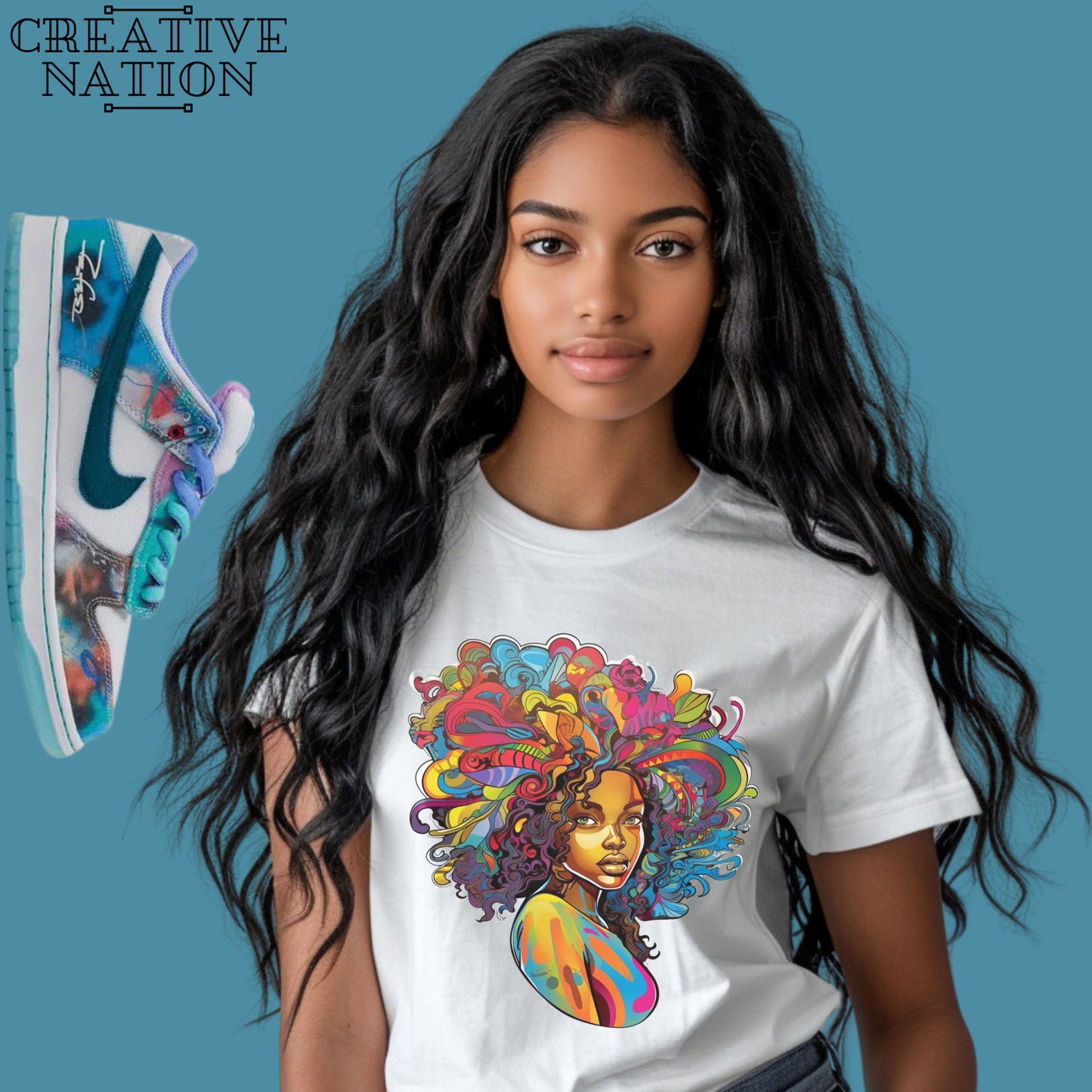 Shirt To Match SB Dunk Low Futura Laboratories Bleached Aqua Unisex Tee Afro Shirt For Dunks