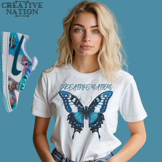 Shirt To Match SB Dunk Low Futura Laboratories Bleached Aqua Unisex Tee Butterfly Shirt For Dunks